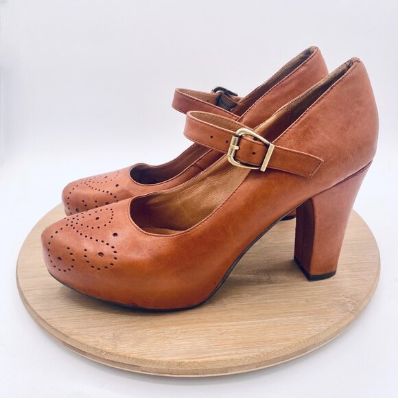 Miz Mooz Heels Womens 10 Brown Leather Mary Jane Platforms Cottage - Picture 7 of 11